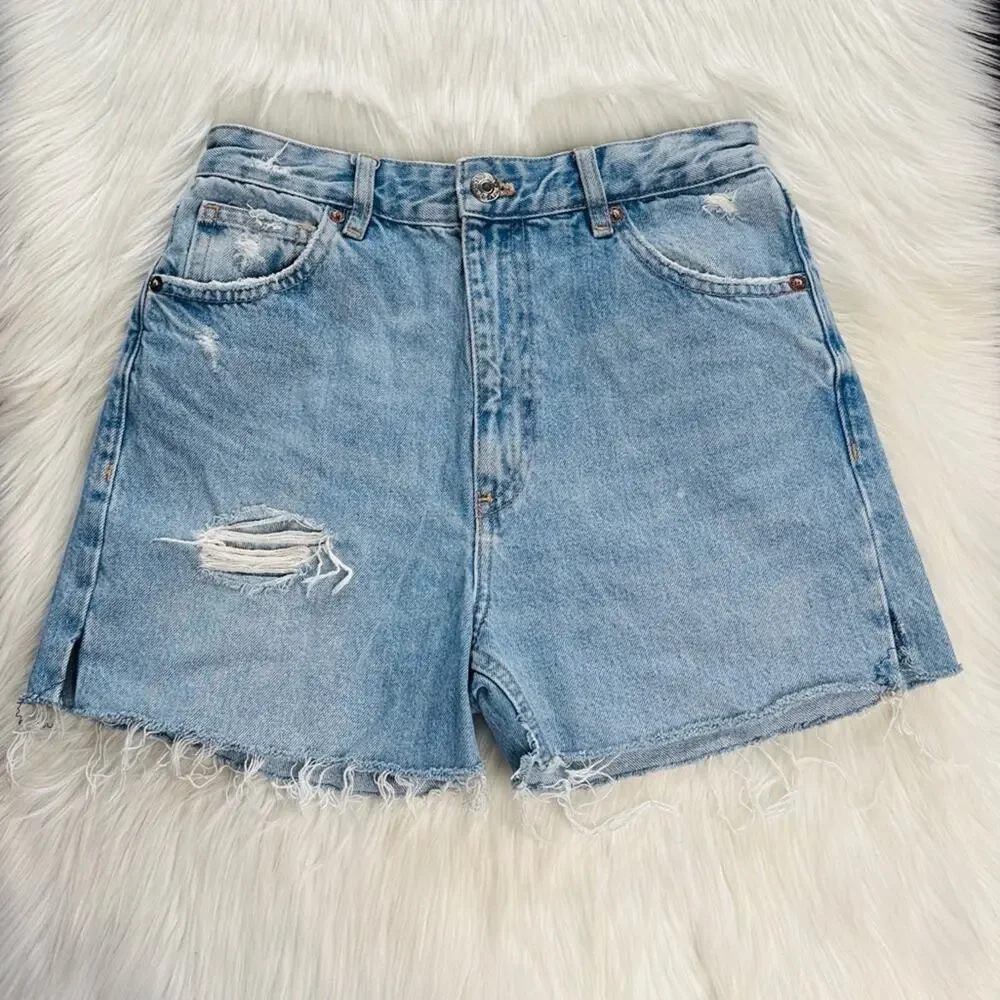 Zara High Rise Distressed Mom Denim Cut Offs